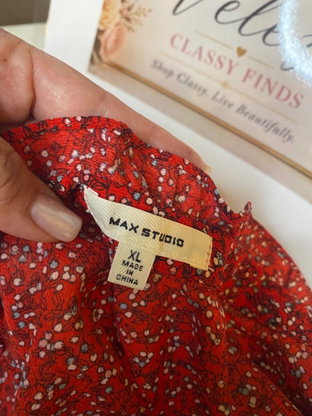 Max Studio Red Floral Boho Midi Maxi Dress Women's XL - Picture 6 of 6